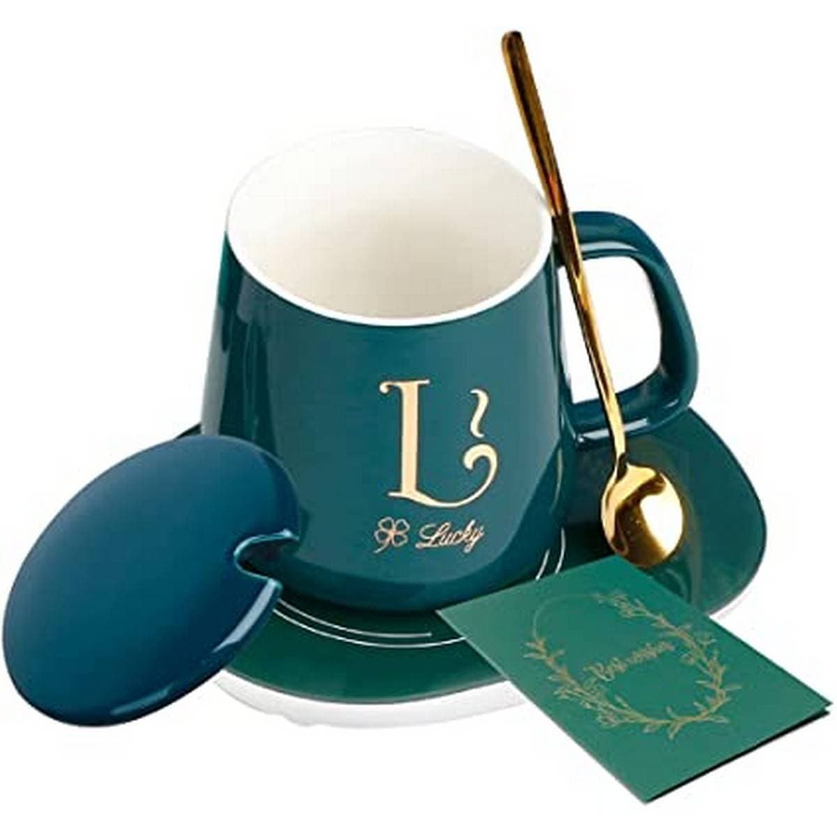 Electric Heating Coffee Warmer With Ceramic Mug Spoon And Lid