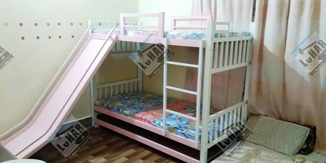 Iron Bunk Bed with Slide and sliding Trundle For Kids