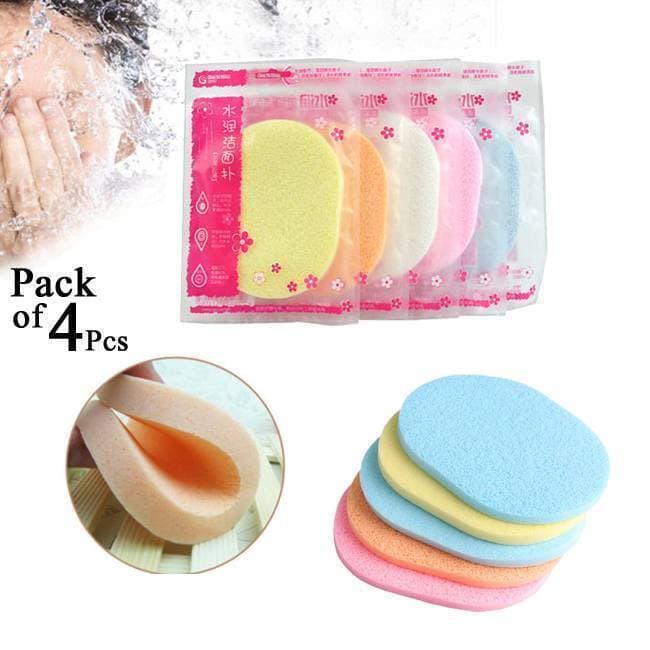 Pack of 4 - Soft Facial Face Wash Cleansing Sponge Puff Pad Makeup Remover Puff