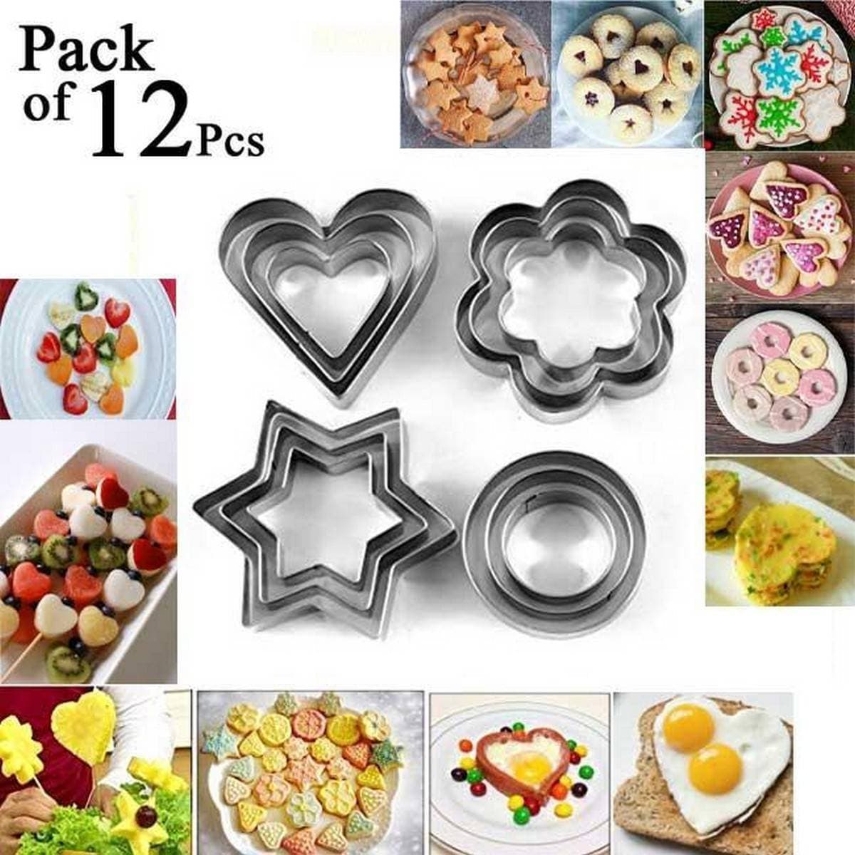 Pack of 12 Pcs - Baking Tools Cookies Pastry Fruit Cutters Molds