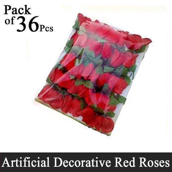 Pack Of 36 Artificial Flowers Decorative Red Roses Small