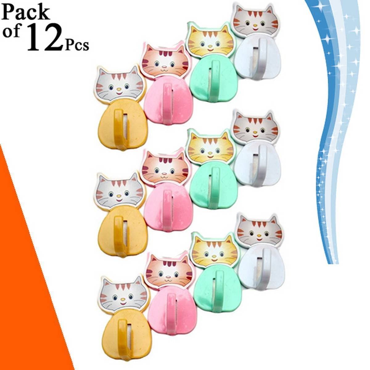 Pack Of 12 Pcs Kitchen & Bathroom Multipurpose Cartoon Wall Hanging Hooks
