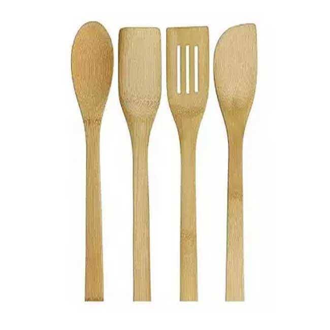 4 Pieces Wooden Spoon Set -Size 14 Inch Premium Kitchen Cooking Utensils Wooden Bamboo Spoon Spatula, 4 Set of Bamboo Kitchen Tools