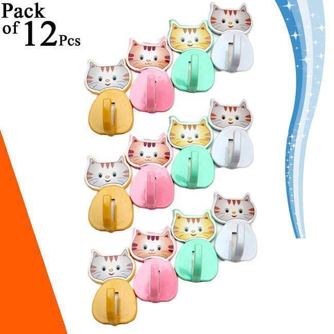Pack of 12 Piece Kitchen & Bathroom Multipurpose Cat Kitty Wall Hanging Hooks