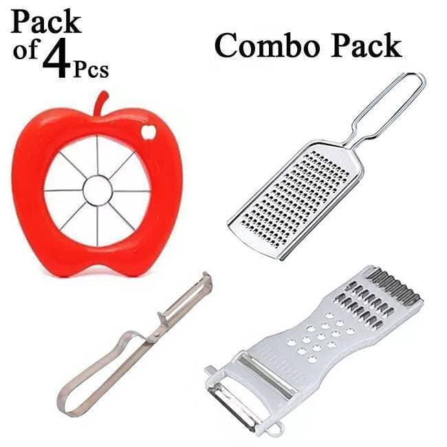 Combo Pack of 4 Piece Set - Fruits Cutter, Peeler, Grater , 5 in 1 Multi Tools - vegetable and fruit Peeler Grater Gratter crusher crasher Zester and Cutter Slicer