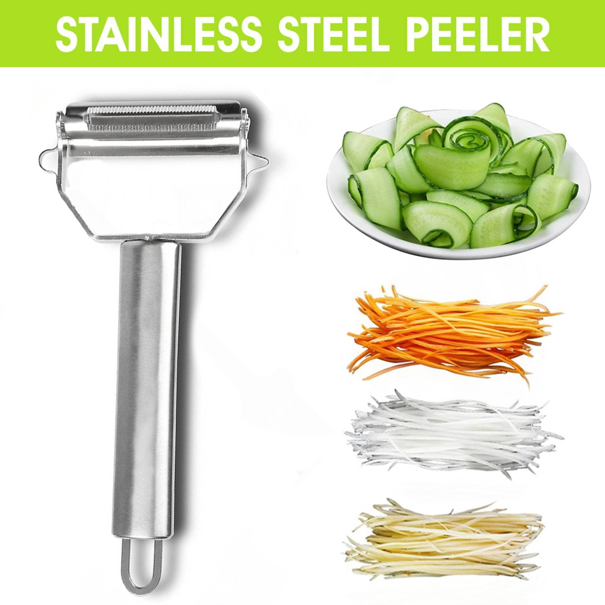 Cool & New Stainless Steel julienne peeler and vegetable peeler with premium ultra sharp double grater blades for salad, potato, carrot, fruit and veggie noodles