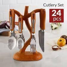 Caspian Cutlery Set - 24 Set, 24 Pcs Stainless Steel Cutlery Set With Stand