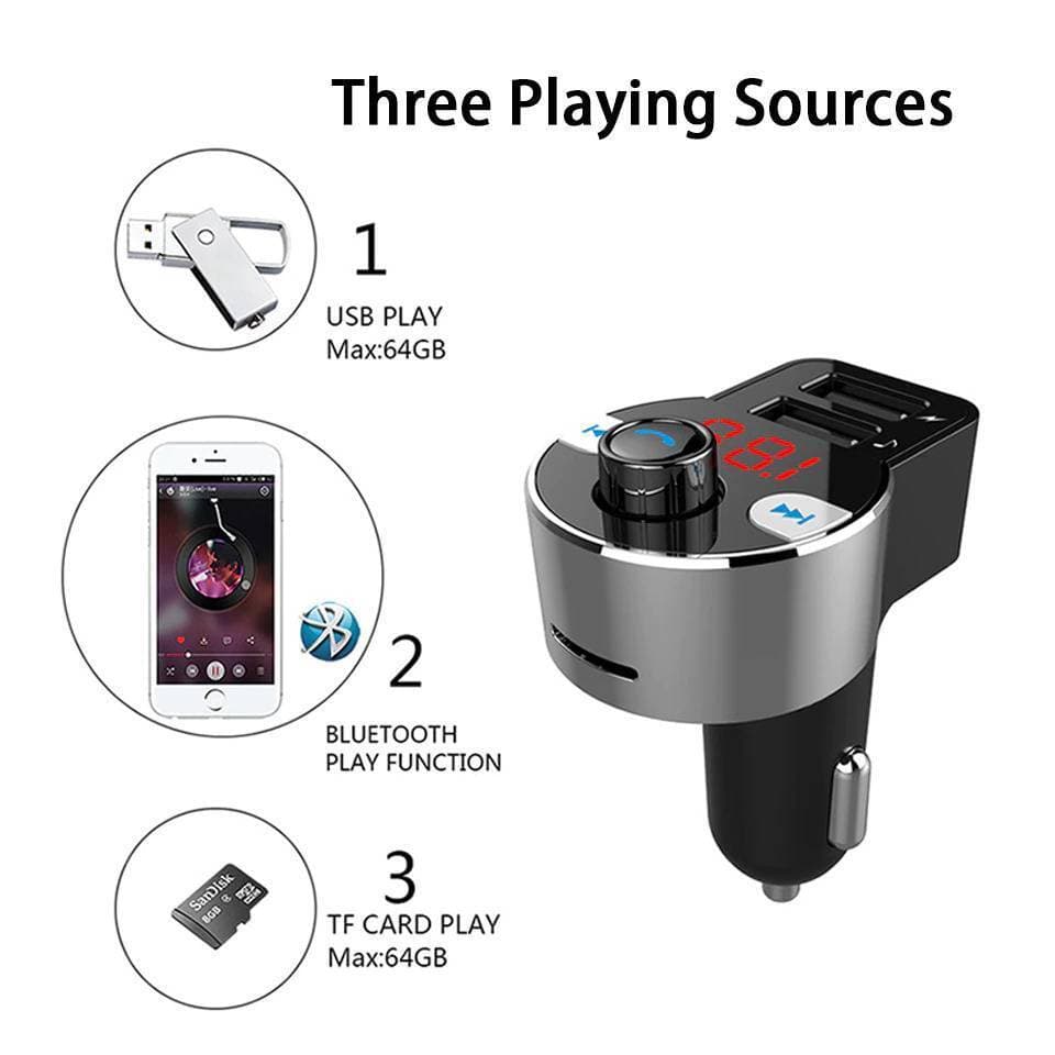 Bluetooth Car Kit with Ear Bud 5V/2.4A USB Car Charger MP3 Player Support U-Disk TF Card Hands-Free