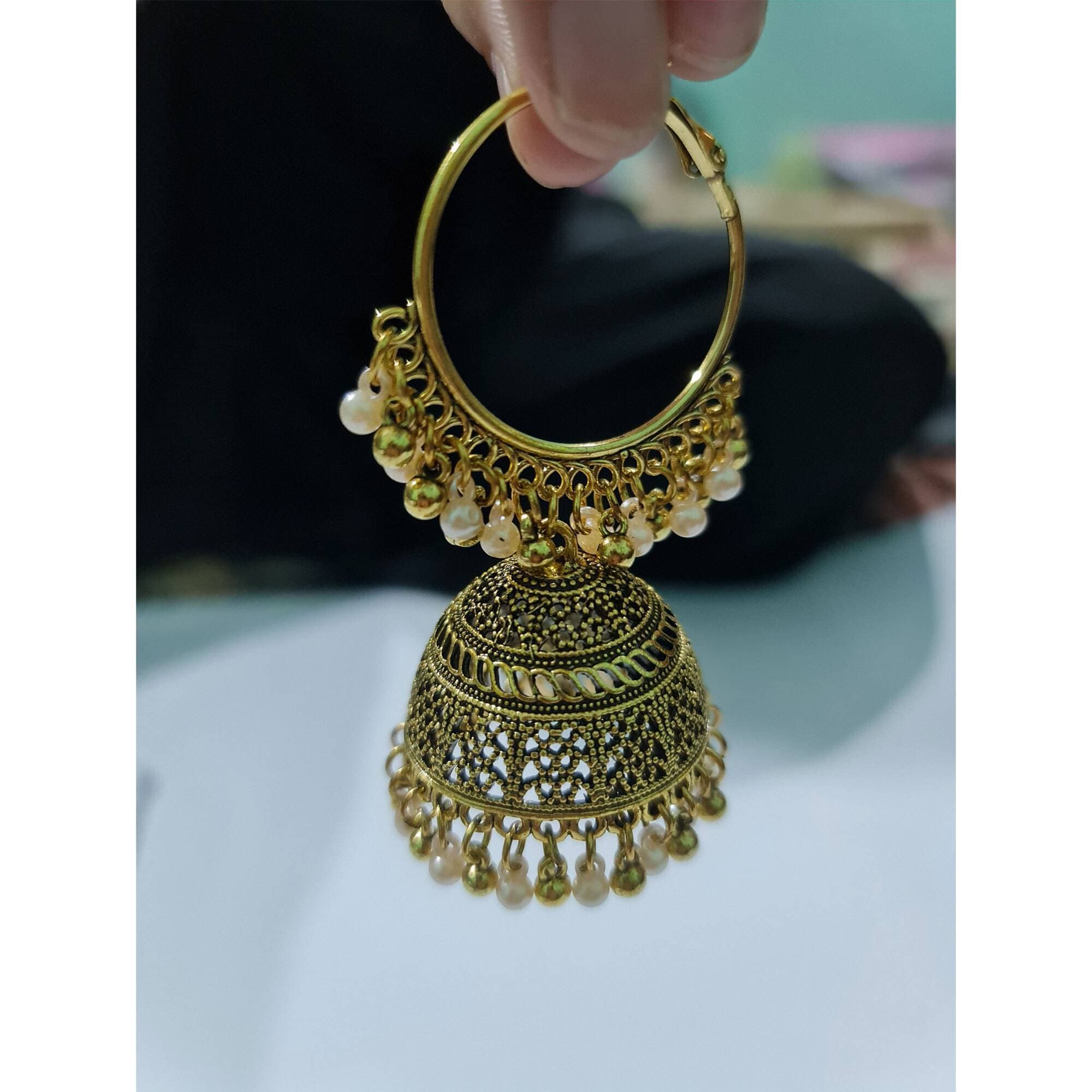 Indian Gold Bali Pearl Jhumka Earrings For Girls And Women Pearl Bali Jhumki