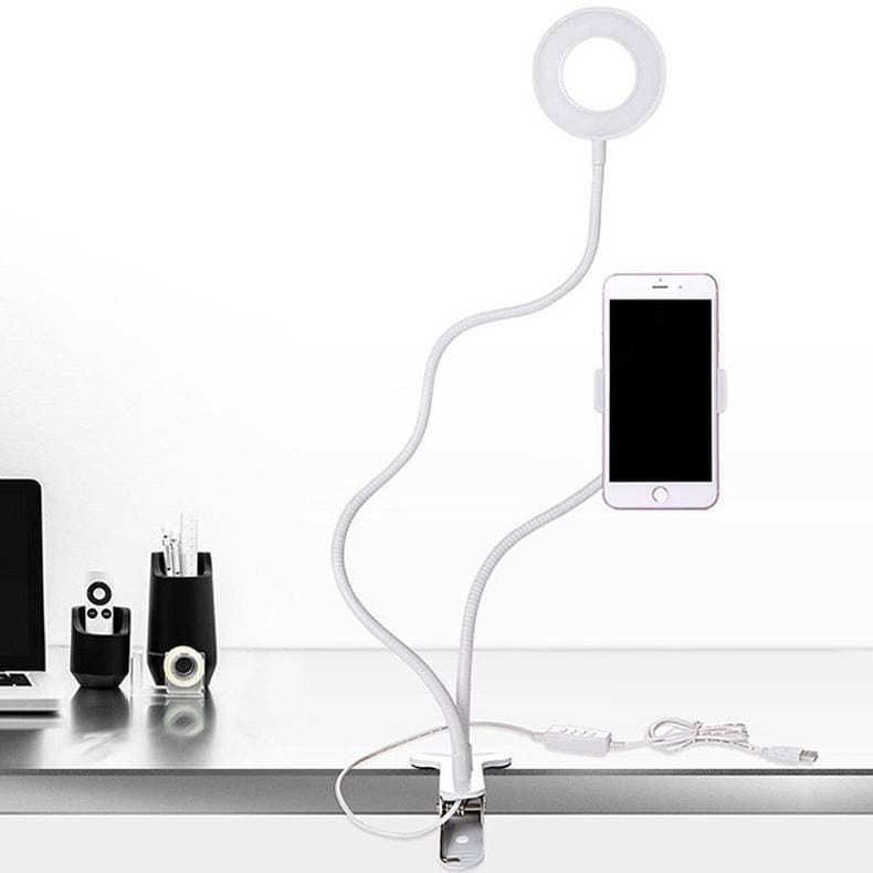 2 in 1 Led Selfie Ring Light with Phone Holder Desk Lamp Lazy Bracket Tabletop Stand Flexible - Black Color