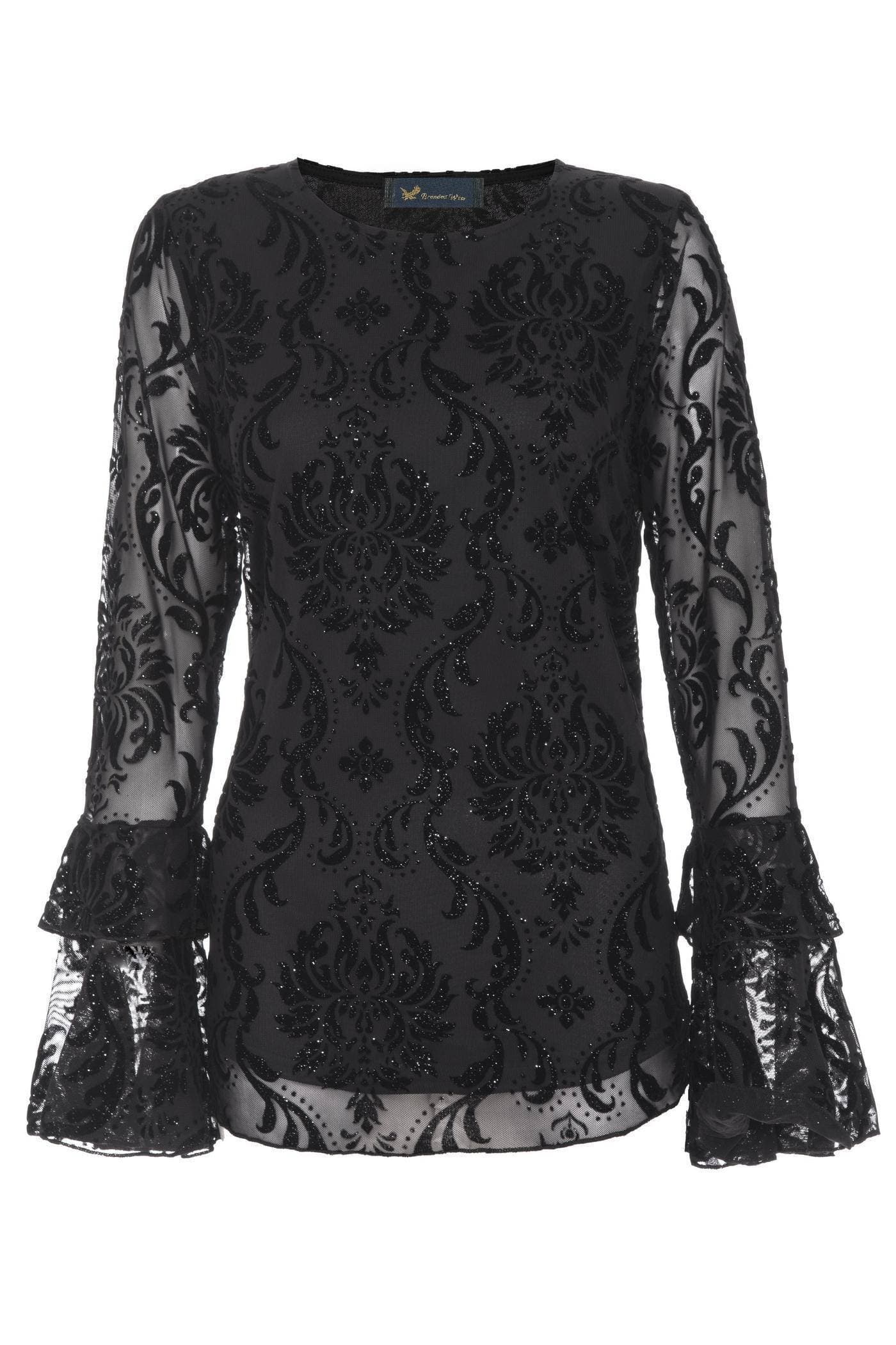 Black Lace Frill Long Sleeved Top