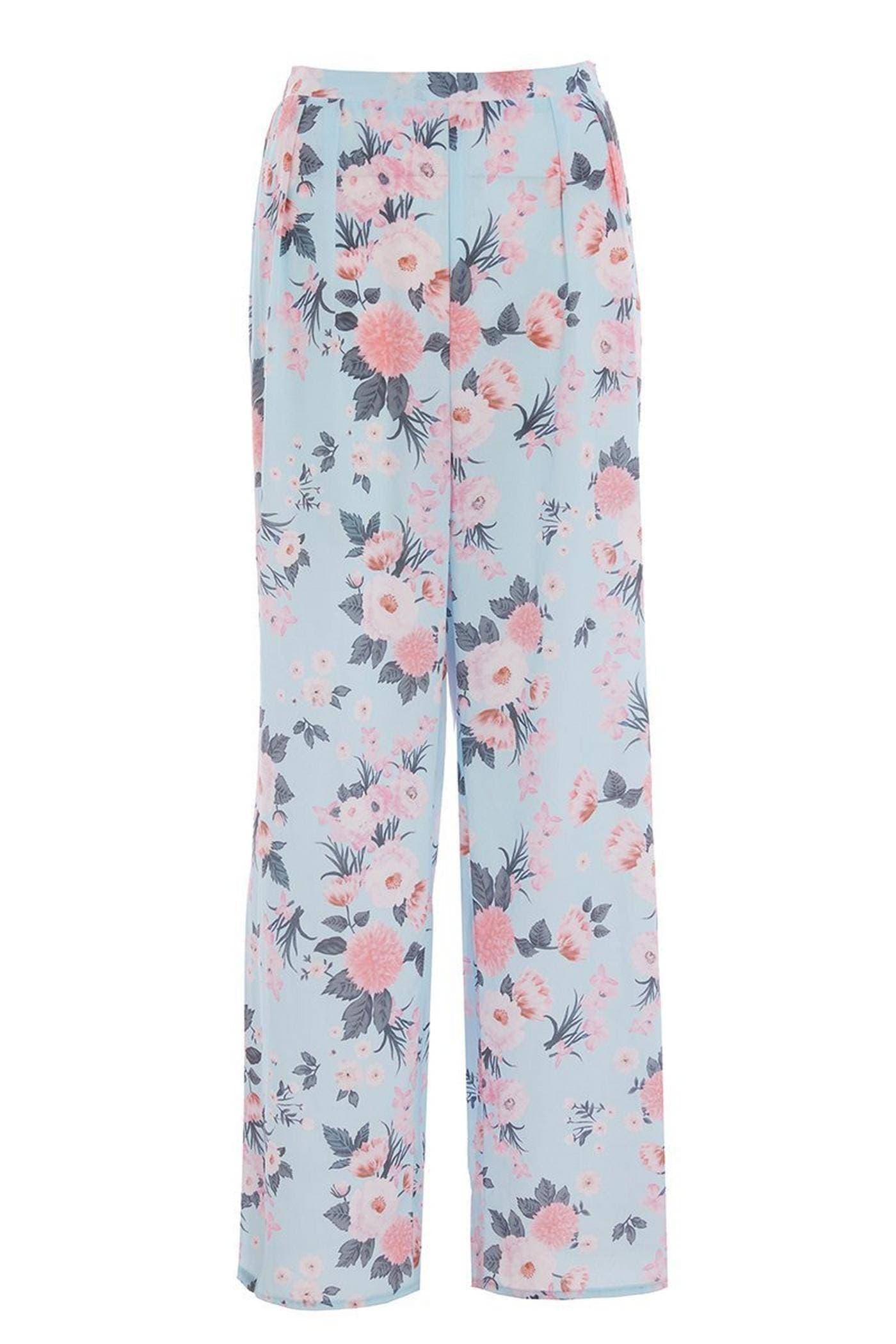 Blue & Pink Floral Palazzo Trousers 1-piece