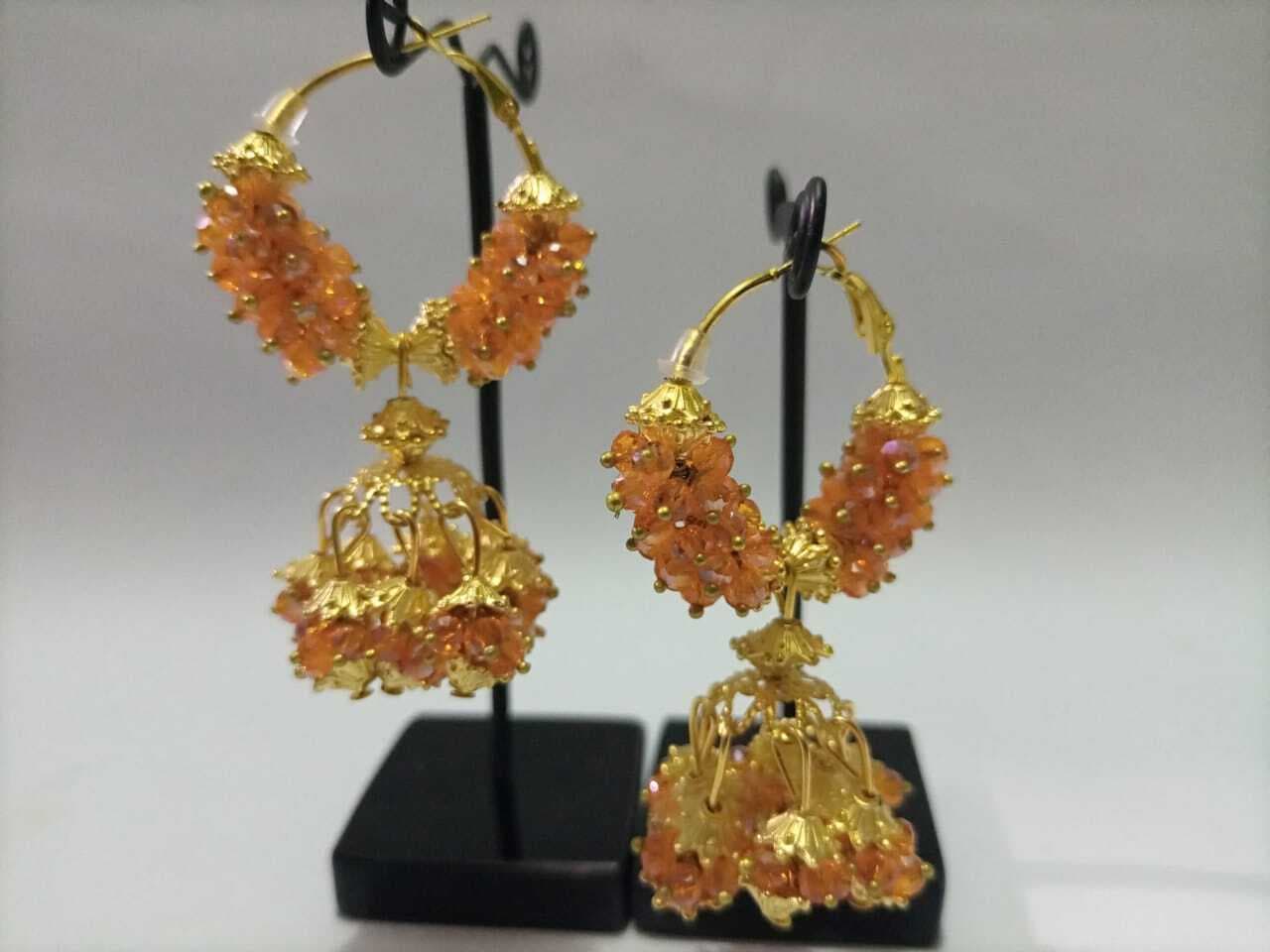 Elegant Trendy Gold And Light Pink Pearl Earring For Girls