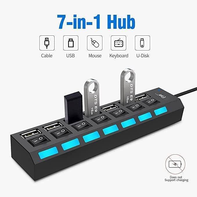 7-Port USB Hub USB 2.0 Data Transfer