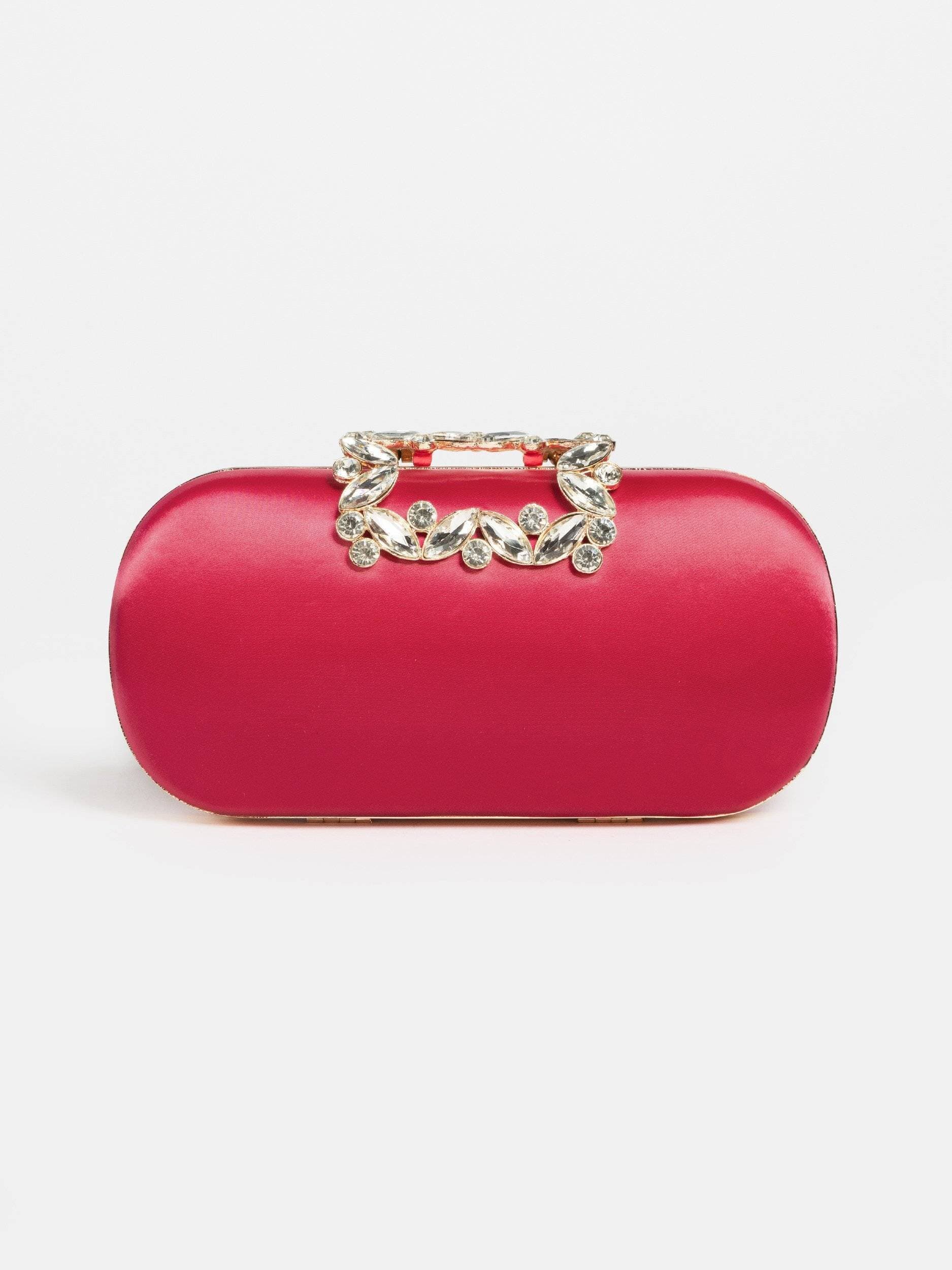 Cti  Stone Clutch (Clutch With Velvet Finish) Color: Dark Pink