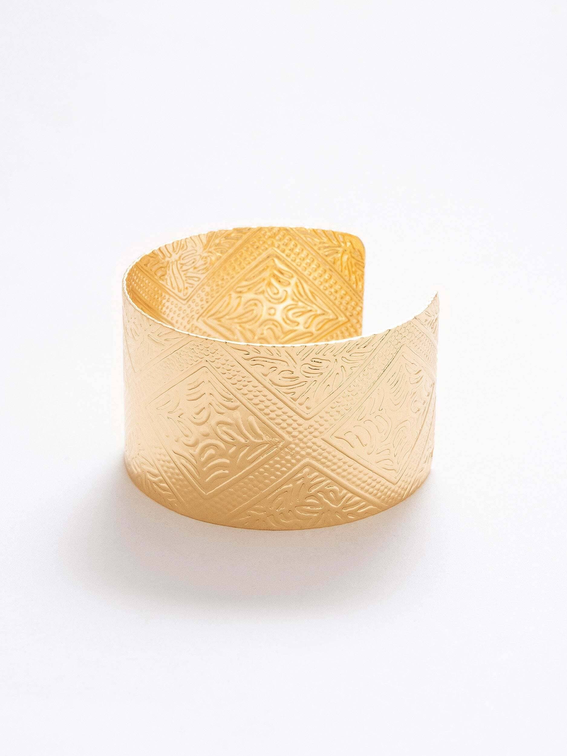 CTI  WIDE CUFF BRACELET (Egyptian Art on Semi Gold) Color: Golden