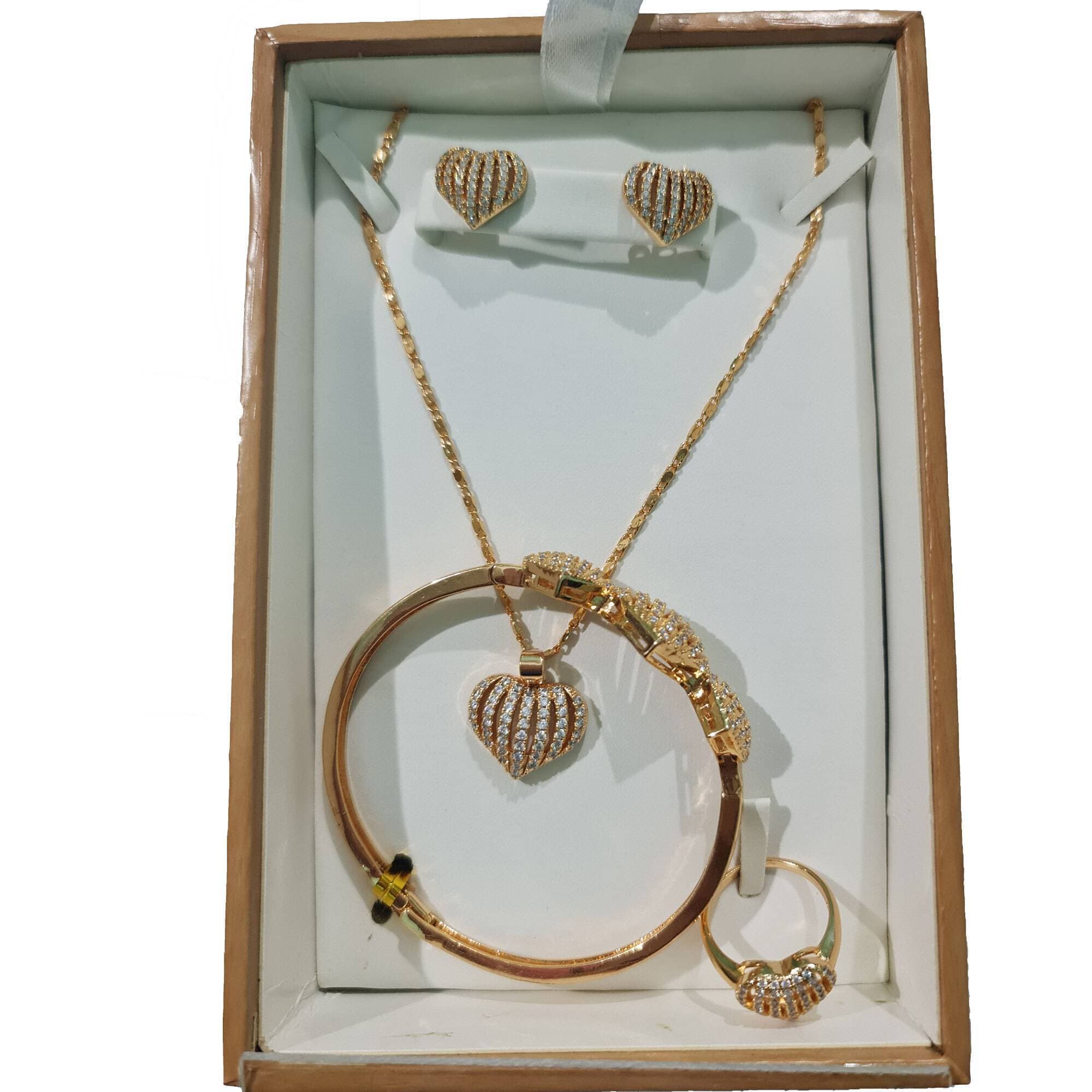 1 Carat Bridal Necklace Full Set Gold Plated Complete Set Brida 1 Set