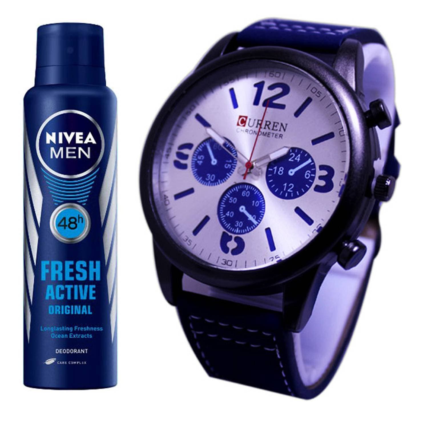 Buy Analog Watch & Get Free Nivea Fresh Active Body Spray For Men - 150 ml