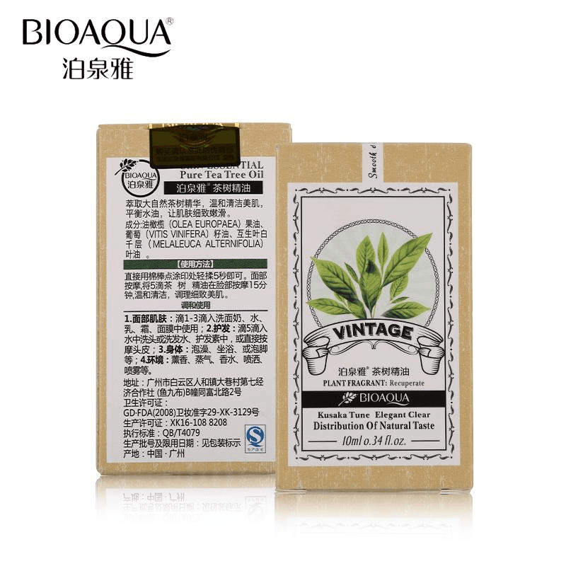BIOAQUA Vintage Natural Tea Tree Oil Moisturizer Face Body Skin Hair Care Fragrance Aromatherapy Pure Massage Essential Oil 10ml