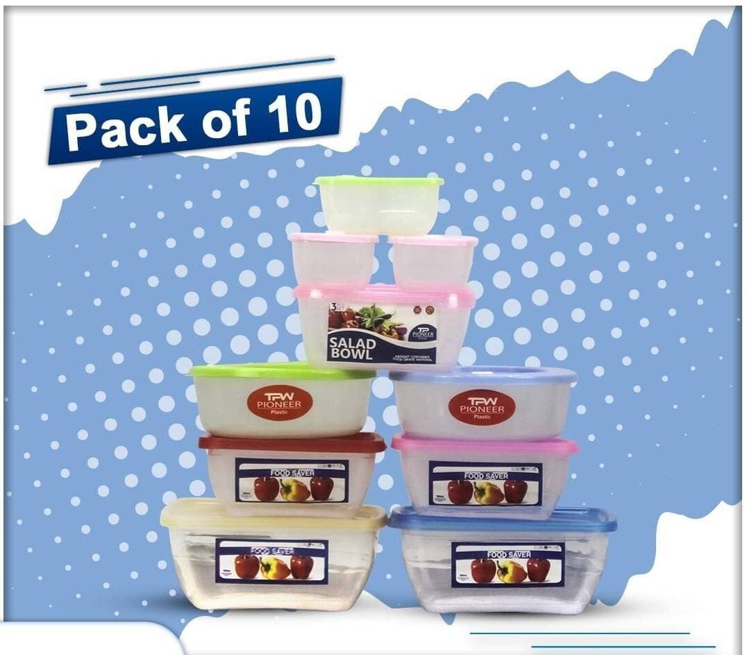 Pack of 10 Transparent Food Storage Boxes
