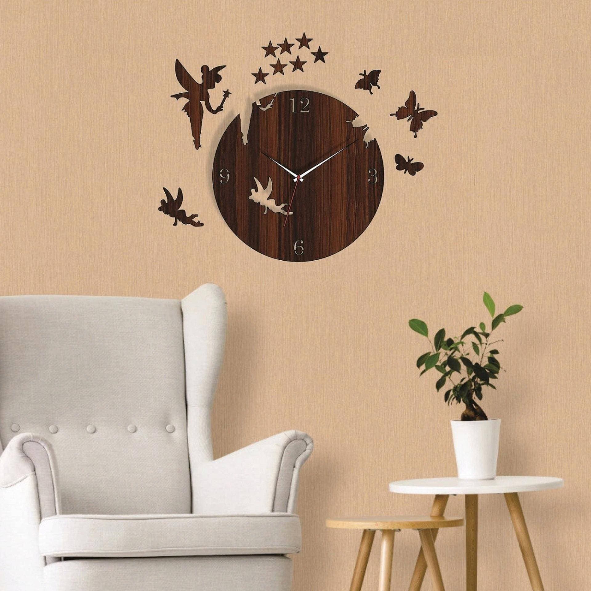 Fairy And Butterflies Wooden Wall Clock Watch For Home Décor And Offices