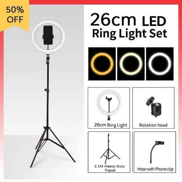5 in 1 Package 26cm LED Multi Colors Ring Light along with 2-Meter Tripod stand