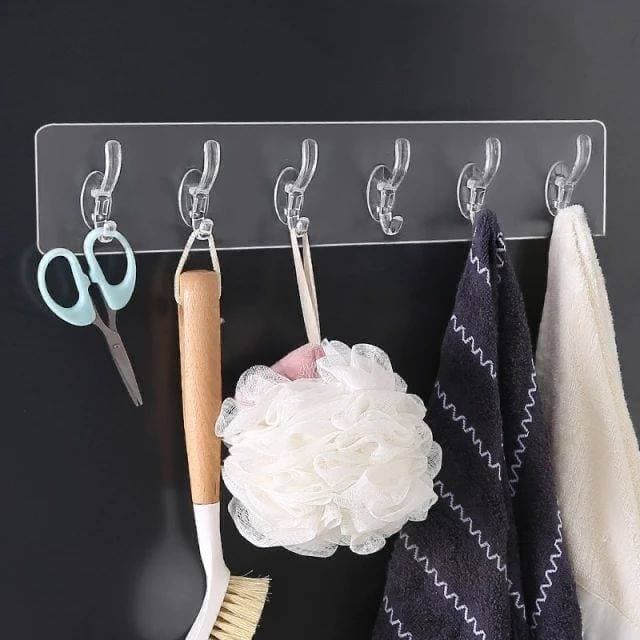 Bathroom Nail-Free Wall Hook A Row Of Traceless Hooks Wall Hanger Sticker Transparent Plastic Glue Hooks Kitchen 6 Rows Hooks