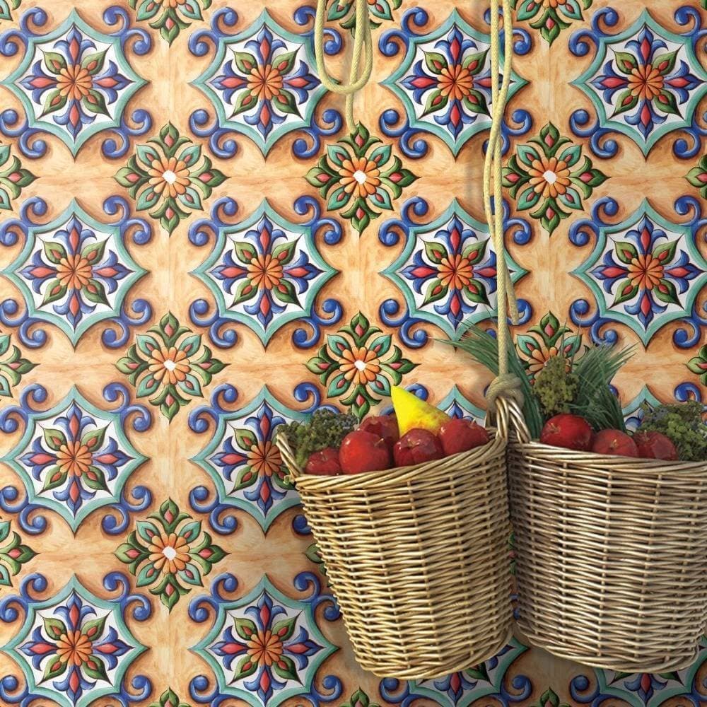 Pack Of 20Pcs Creative Retro Colorful Flowers Tiles Floor Wall Slickers  12x12 cm Kitchen Stair Toilet Decoration Poster Vinyl Art Decal