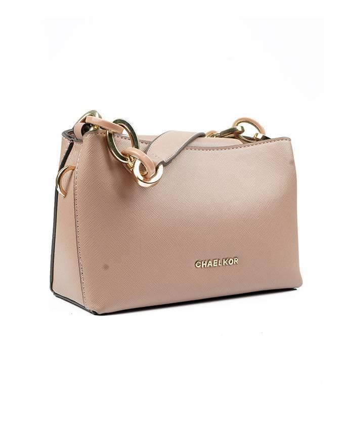 Pink Round Chain Shoulder Leather Bag