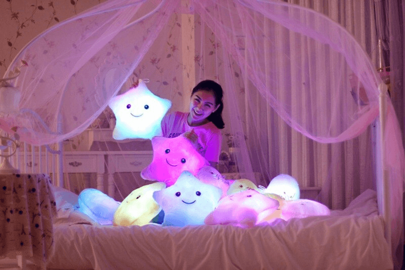 Pack of 3 Pcs Creative Toy Luminous Pillow Soft Stuffed Plush Glowing Colorful Star Shape Cushion Led Light Night Light Toys Gift For Kids Children Girls 7 Color Changeable bedding bed gift girl present kids toys Cushion (Without Battery)