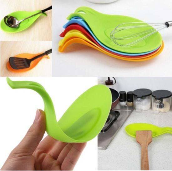Silicone Spoon Rest Heat Resistant Kitchen Utensil Spatula Holder Cooking TooL (MULTI COLOR)