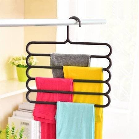 Pack of 2- Anti-Slip Magic Multiple Layer Trousers Hanger Multifunction Pants Closet Belt Holder Rack S-Type 5 Layers Saving Space