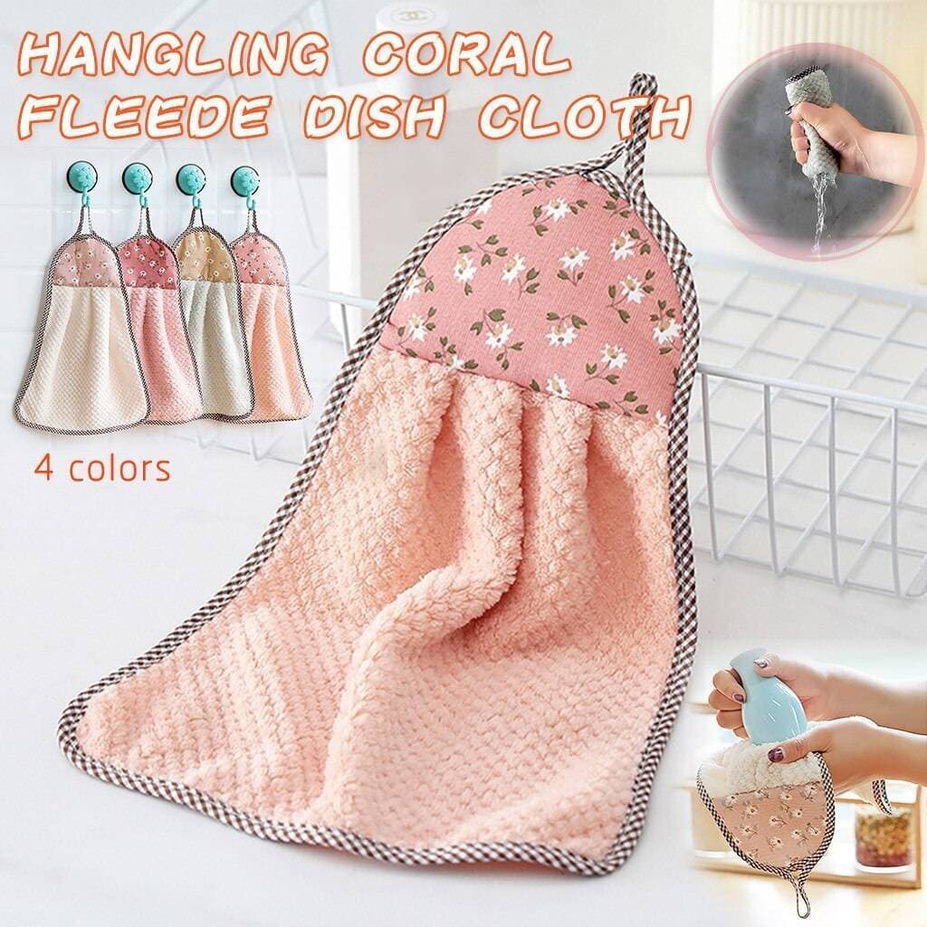1pc Household Dish Cloth Towel Hanging Hand Towels Kitchen Hangable Coral Velvet Wipes Cleaning Towels