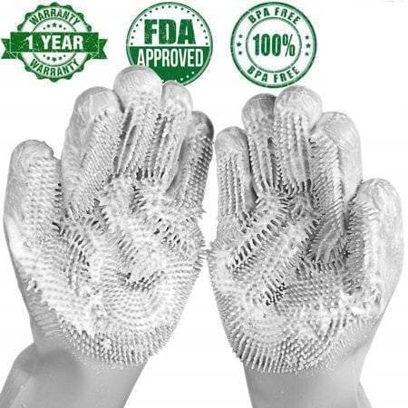 Magic Reusable Silicone Gloves with Wash Scrubber, Heat Resistant, for Cleaning, Household, Dish Washing, Washing the Car - Gray Color