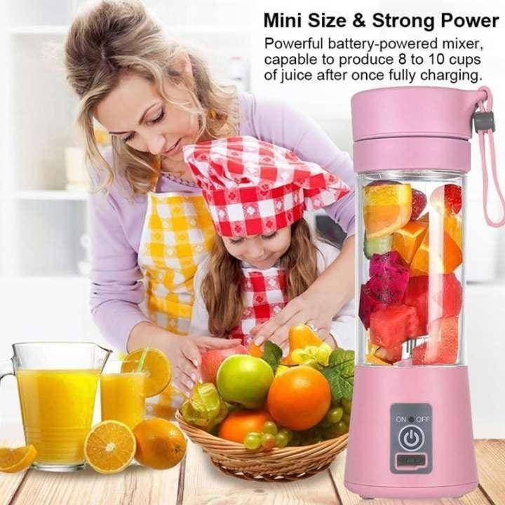 Portable 380ml USB Wireless Automatic Rechargeable Fresh Fruit Juice Blender Bottle Portable Juicer Cup 4 Blades Juicer Blender Cut Mixer - Pink