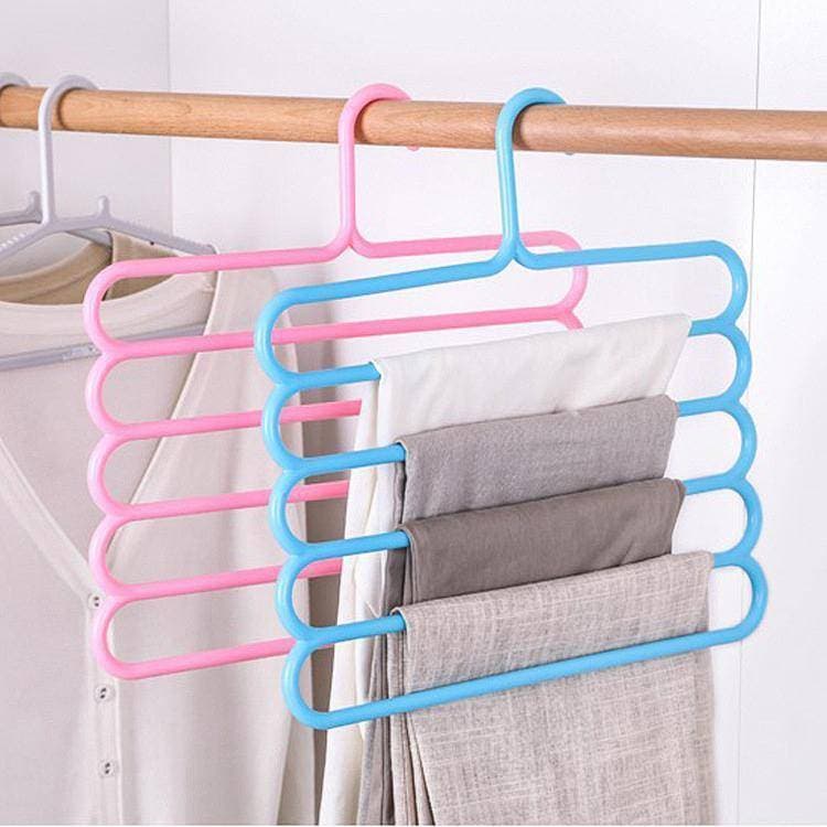 Organizer Home Clothes layer Rack Bedroom Space Saver Trousers Hanger Wardrobe Pants Hanging Non Slip Scarf Holder Plastic Storage - 5 Layers
