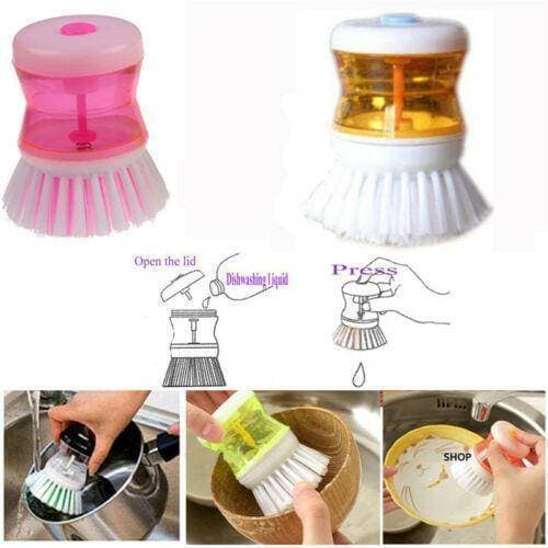 Scrub Kitchen Wash Tool Pot Dish Plastic Brush With Washing Up Liquid Soap Dispenser Brush - 1 Piece