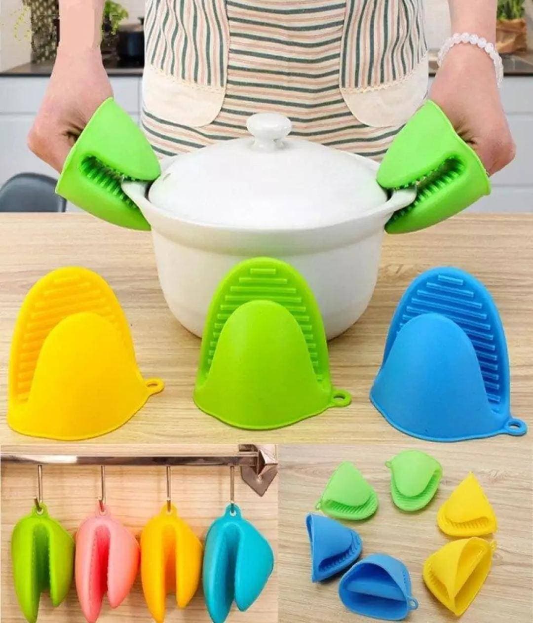 1Pair/ 2Pcs Protective Hand Clip Mini Heat Resistant Oven mitt Silicone Non-Slip Pot Holders Kitchen Anti-Skid for Baking Cooking Griddling