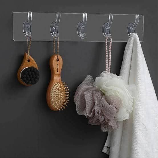 Transparent 6 Hooks Hanger Self Adhesive Clothes Hanger