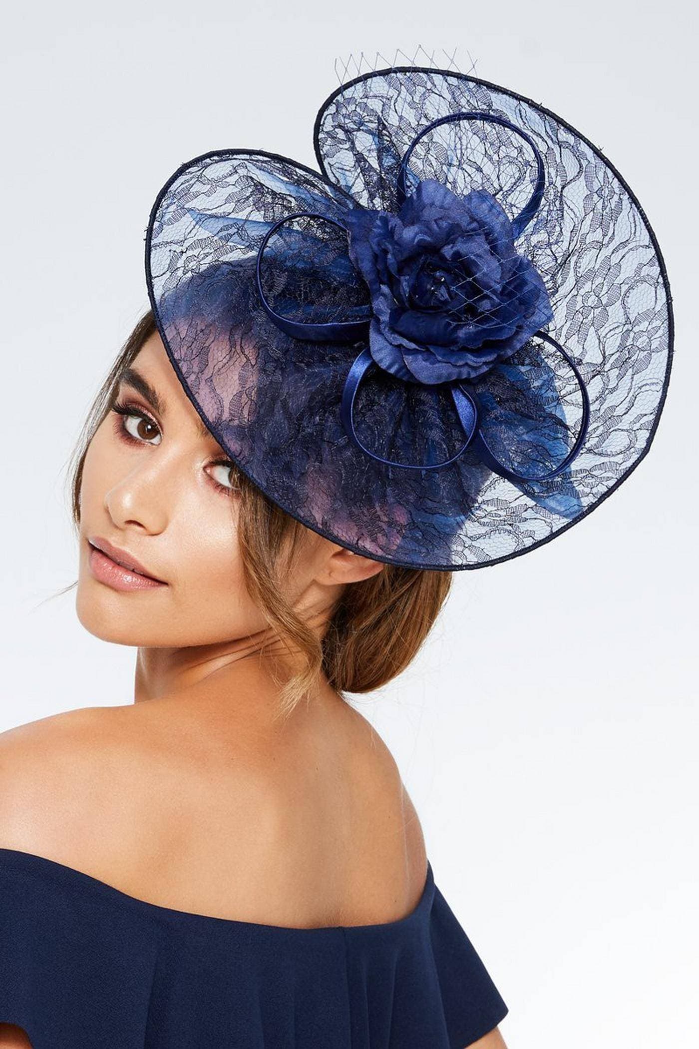 Navy Lace Twist Flower Fascinator