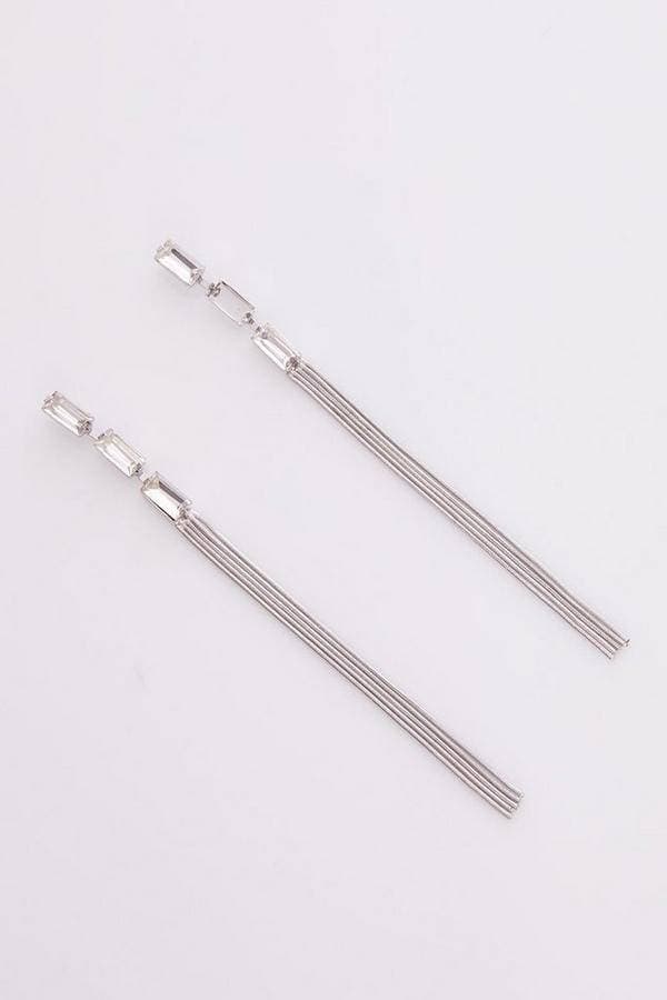 Silver Stone Tassel Drop Earrings