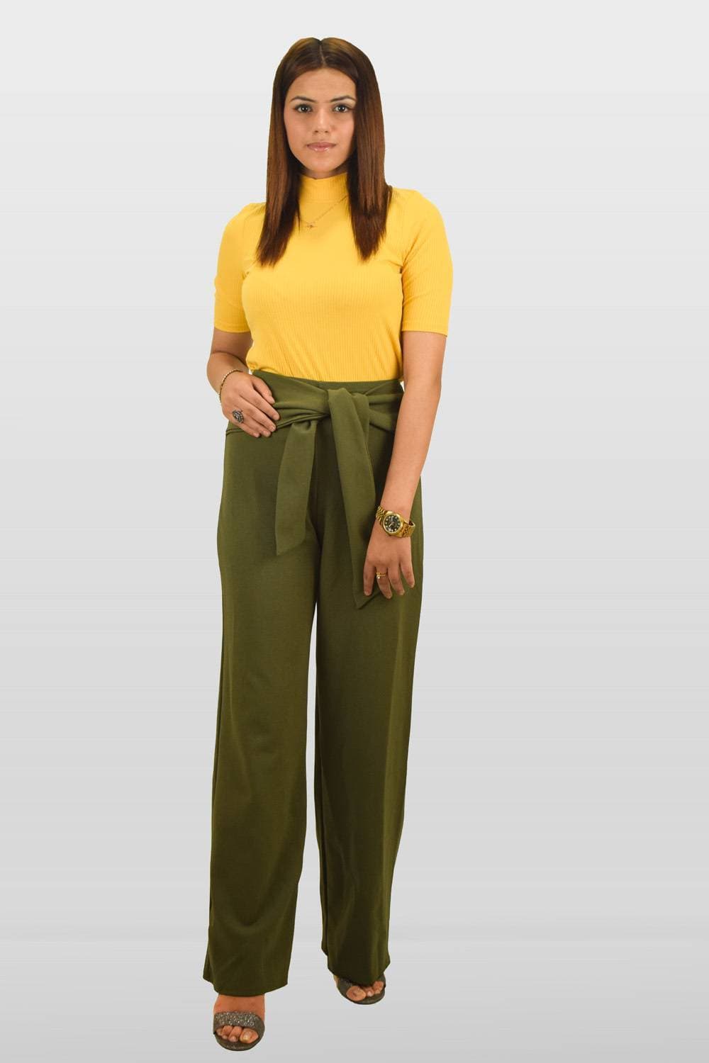 Khaki Crepe Wide Leg Trousers High Quality