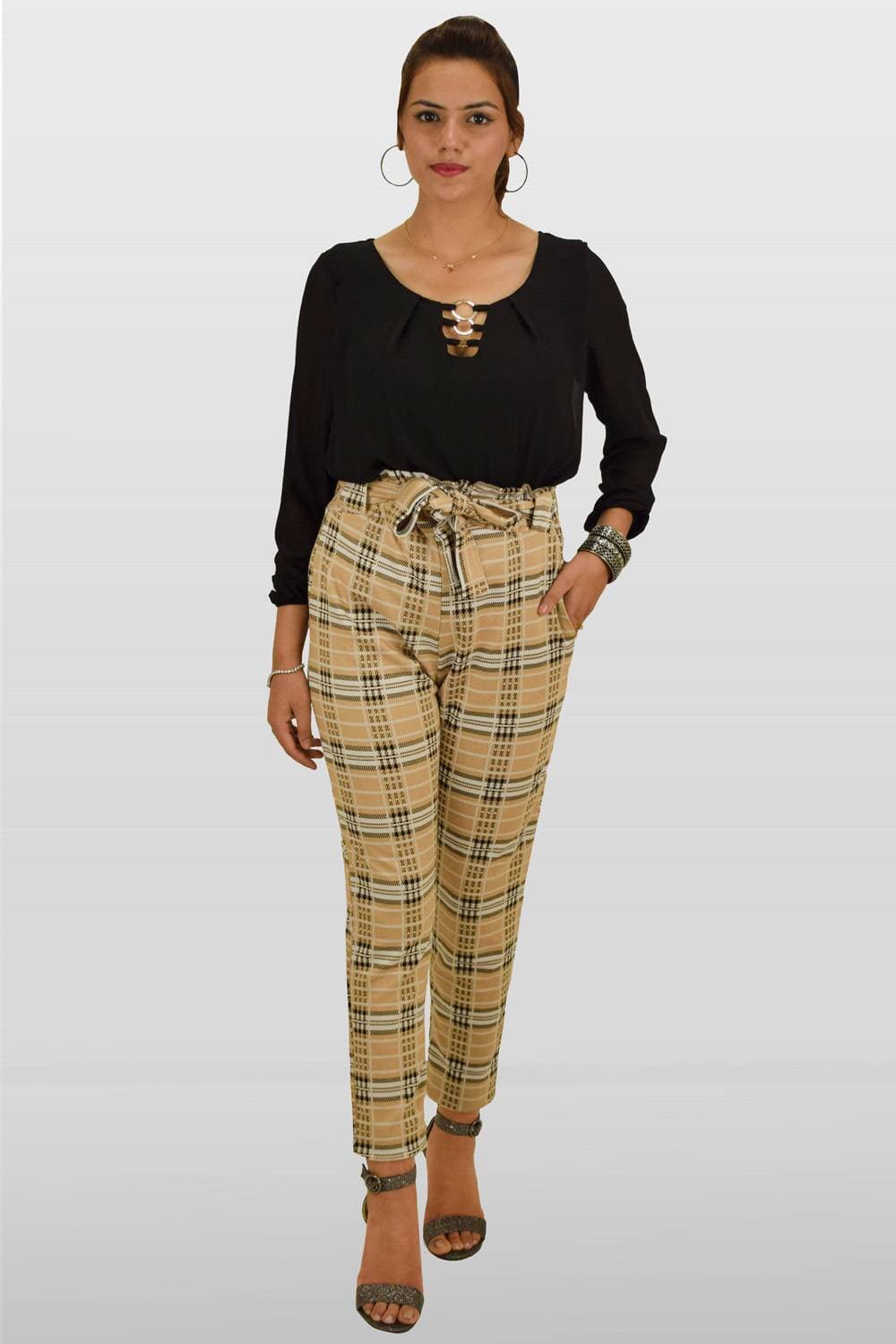 Stone Check Paper Bag Trouser - High Quality