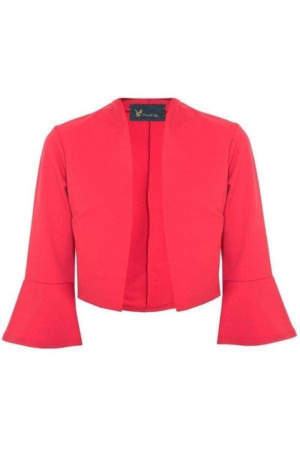 Red 3/4 Flute Sleeve Crop Jacket - superior