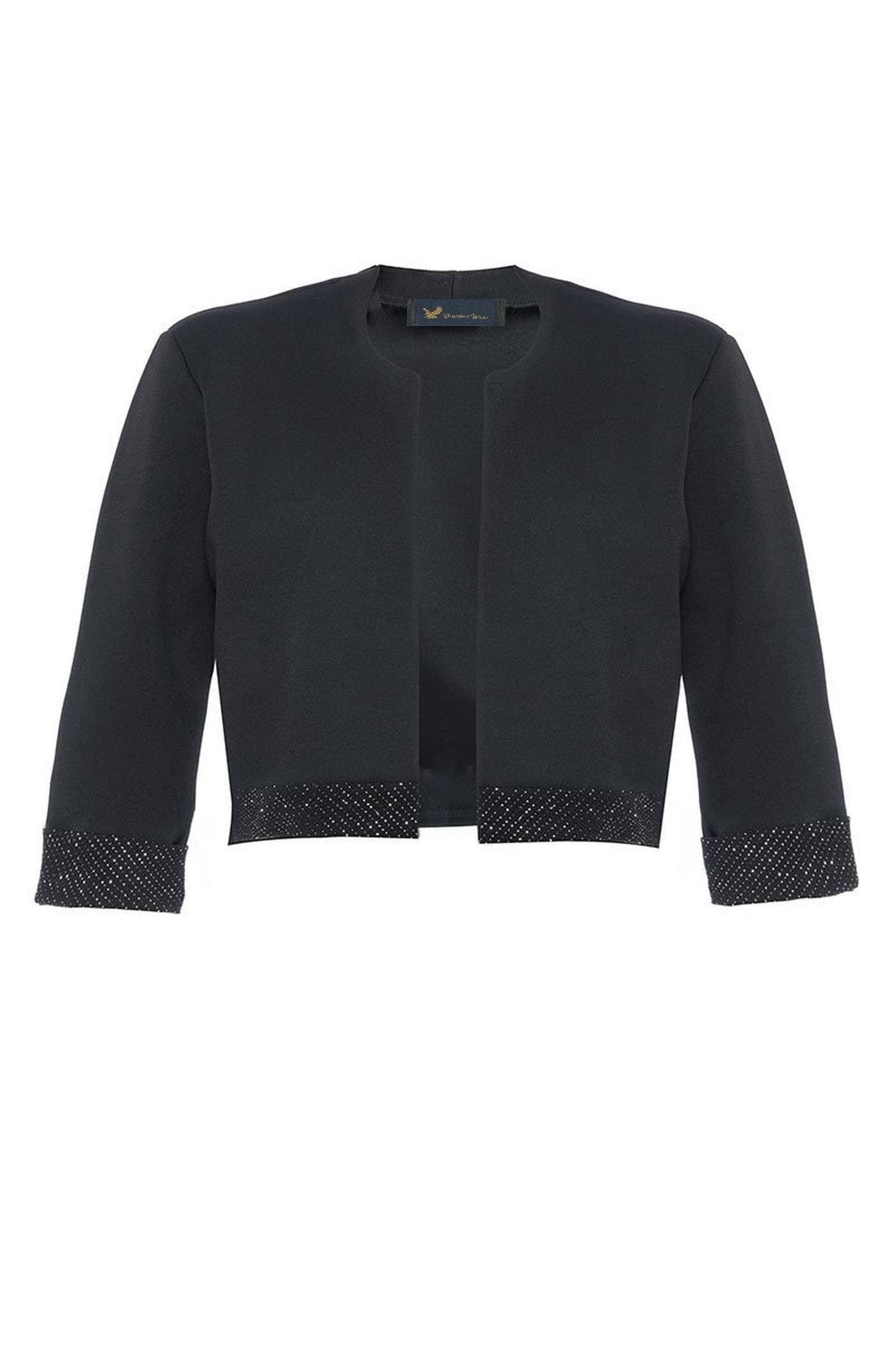 Black Glitter Trim 3/4 Sleeve Crop Jacket - majestic