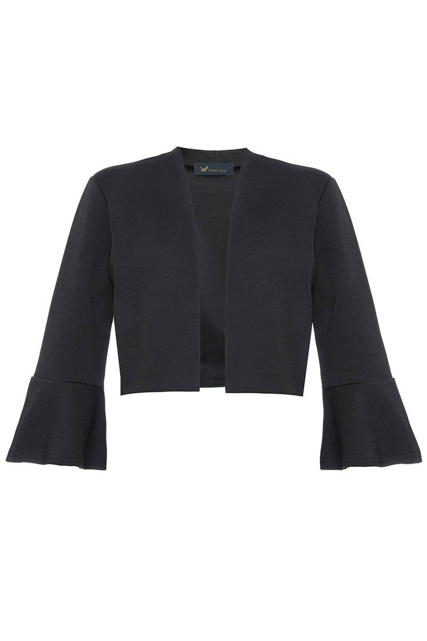 Black 3/4 Flute Sleeve Crop Jacket - Prime