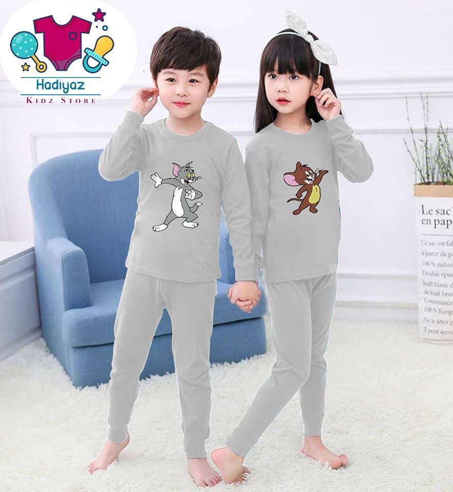 Comfortable Summer Collection Kids Nigh Suits Pack Of 2 - Light Grey Color