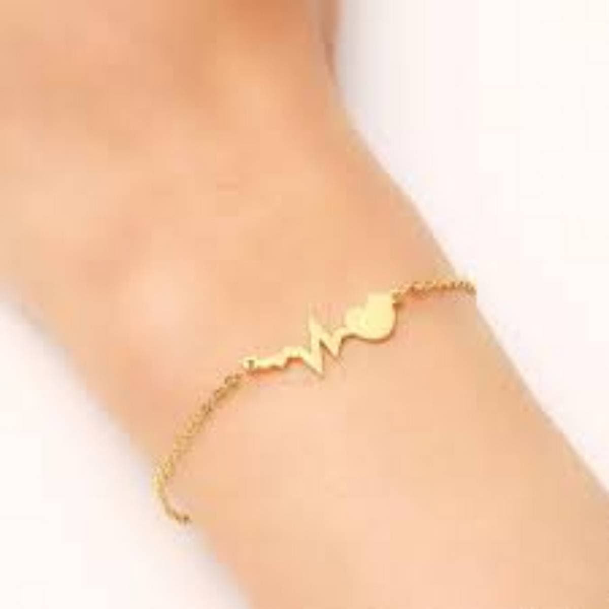 Heart Beat Stainless Steel Bracelet For Women Golden Color Bracelet