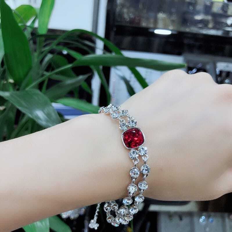 Original Swarot Silver & Red Crystal Charm Rhinestone Bracelet for Girls Women - Red Color