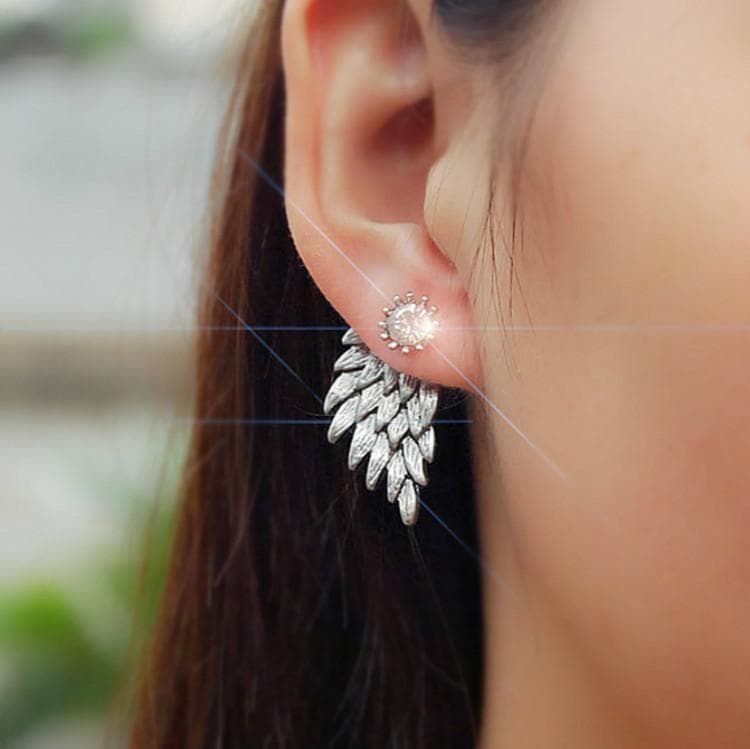 New Fashion Gift Lady Earring Party Jewelry Earrings Gold And Silver Gothic Cool Angel Wing Rhinestones Alloy Earrings For Women - Silver